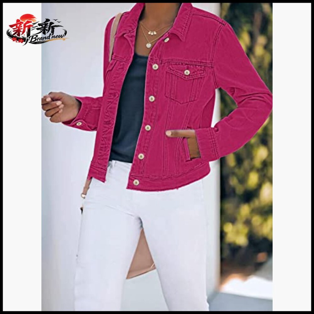 Button Down Stretch Fitted Denim Jacket With Long… - image 3